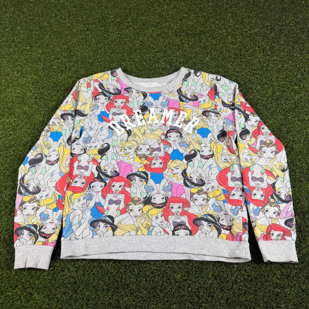 Disney Princess Dreamer Sweatshirt All Over Print Gray Pullover Medium Ariel
